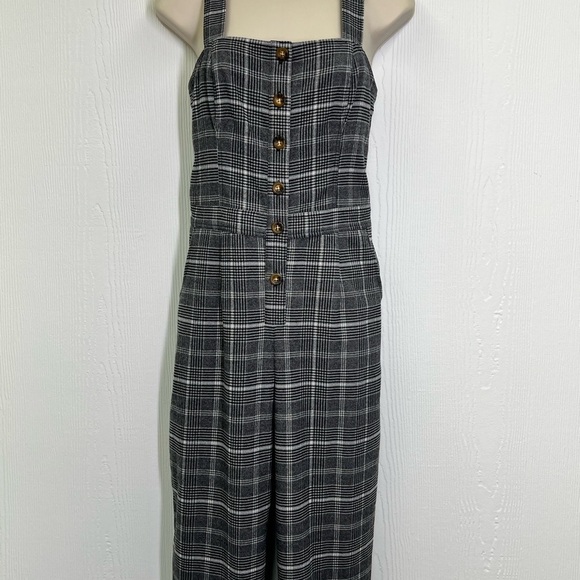 Hollister - Grey Plaid Button Up Pocket Adjustable Strap Jumpsuit Size Small - Picture 5 of 12